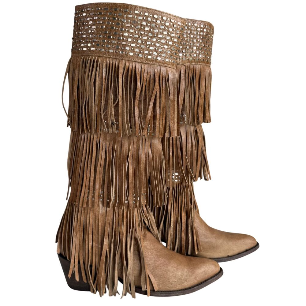 Old Gringo Triple Fringe Alsie Tall Knee w/ Zipper Western Boot Size 9.5B